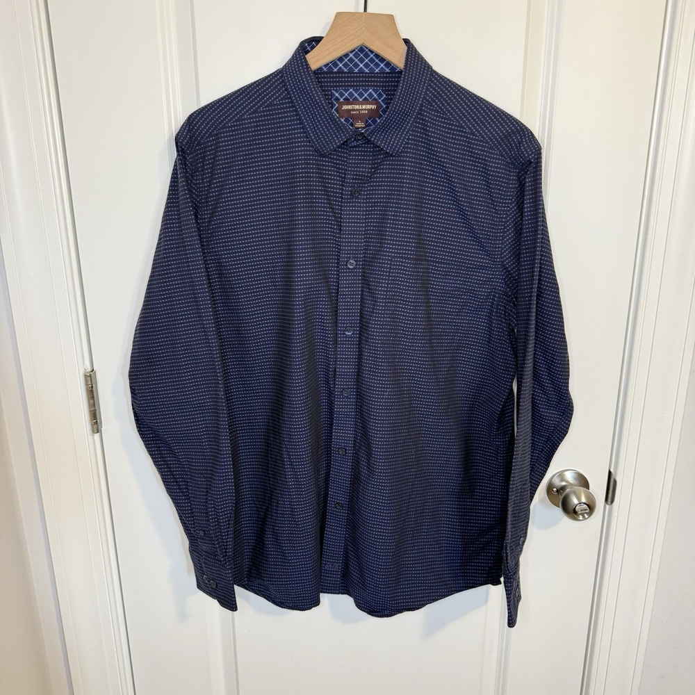 Johnston & Murphy XC4 Extreme Comfort Mens Large Blue Button Down Geometric‎
